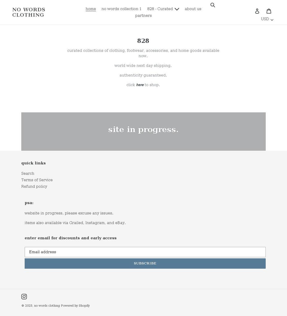 nowordsclothing.com shopify website screenshot