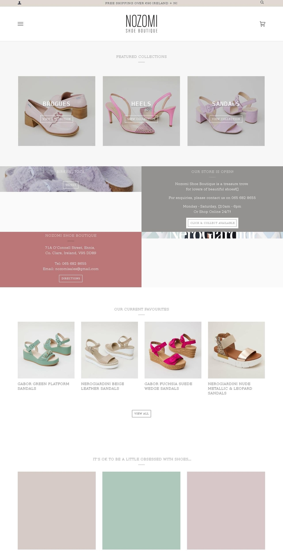 nozomishoes.ie shopify website screenshot