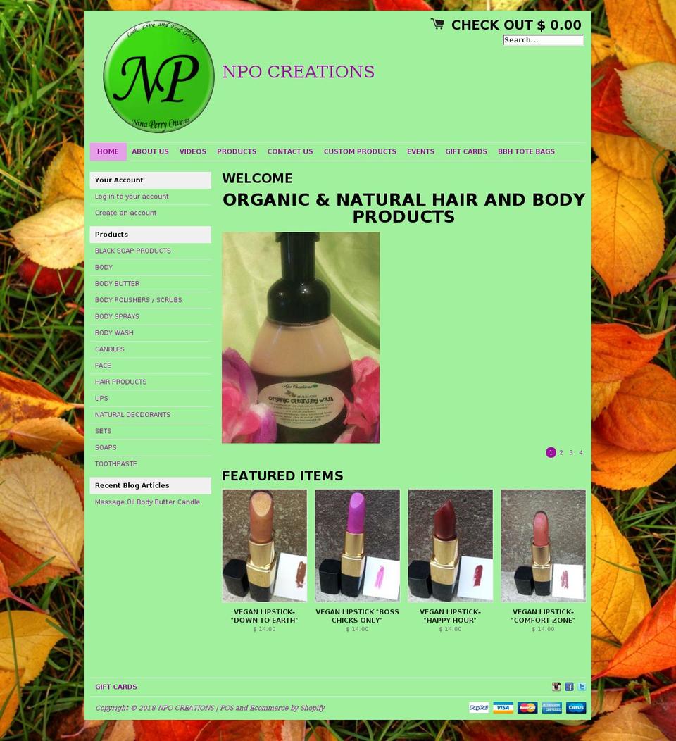 npocreations.com shopify website screenshot