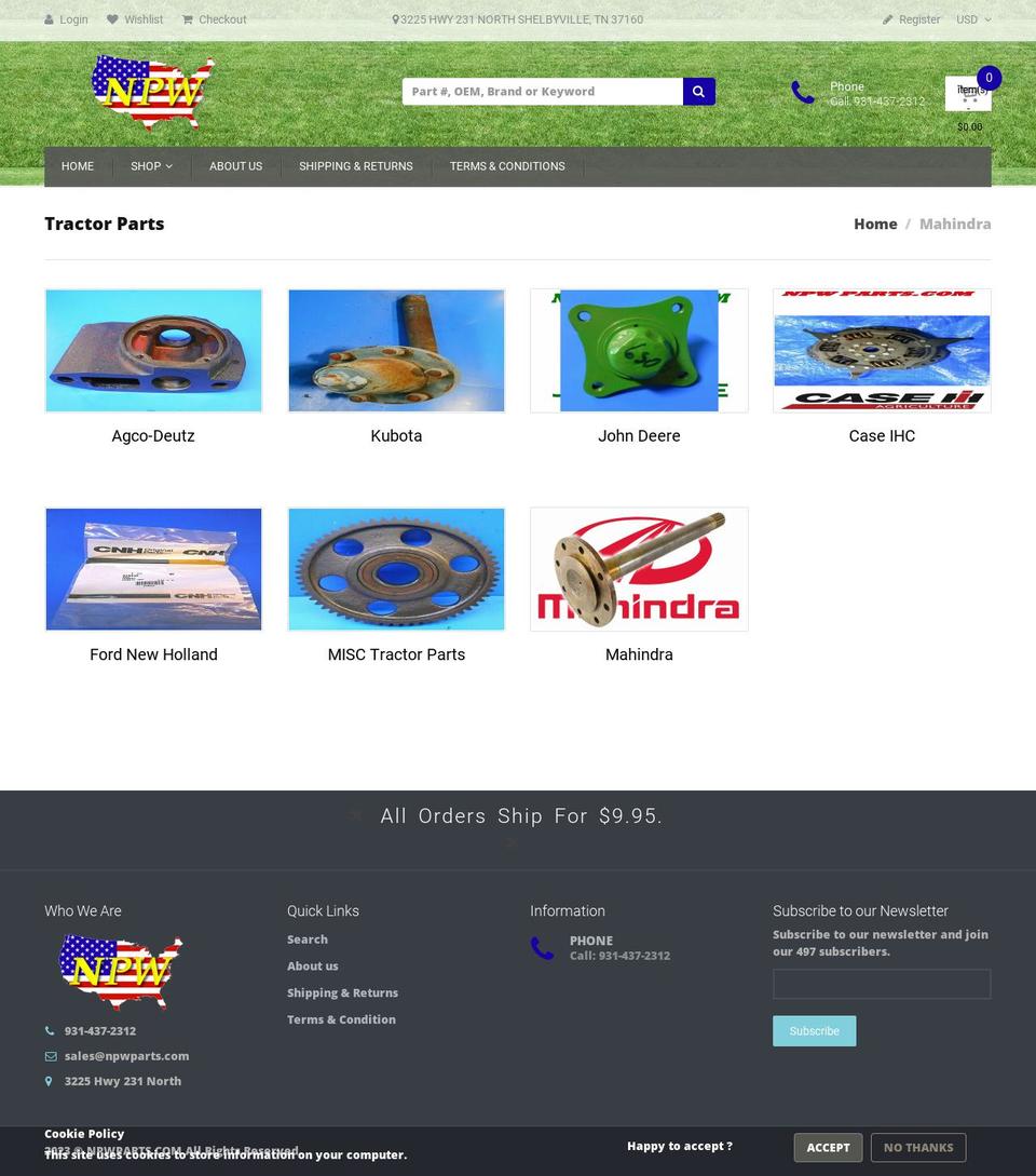NPW V2 by Enam Shopify theme site example npwtractorparts.com