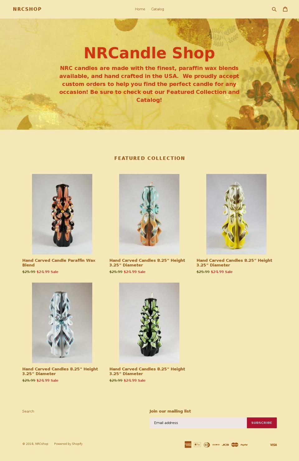 nrcandles.com — Shopify storefront screenshot