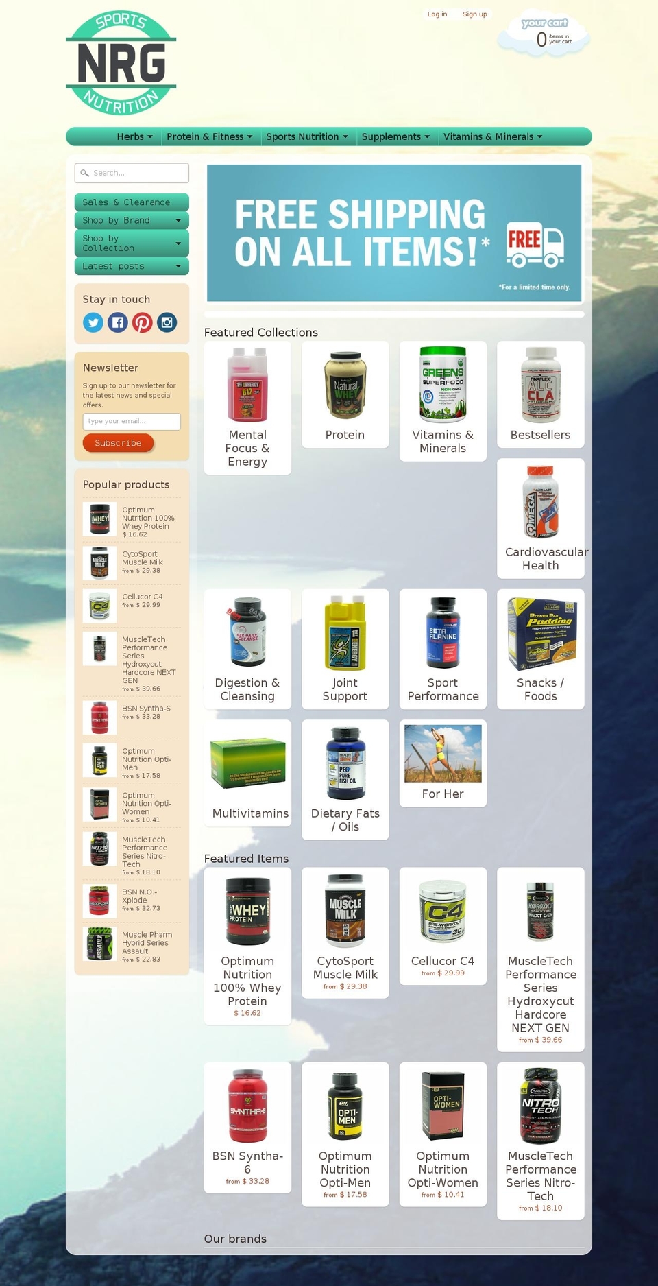 nrgsportsnutrition.com shopify website screenshot