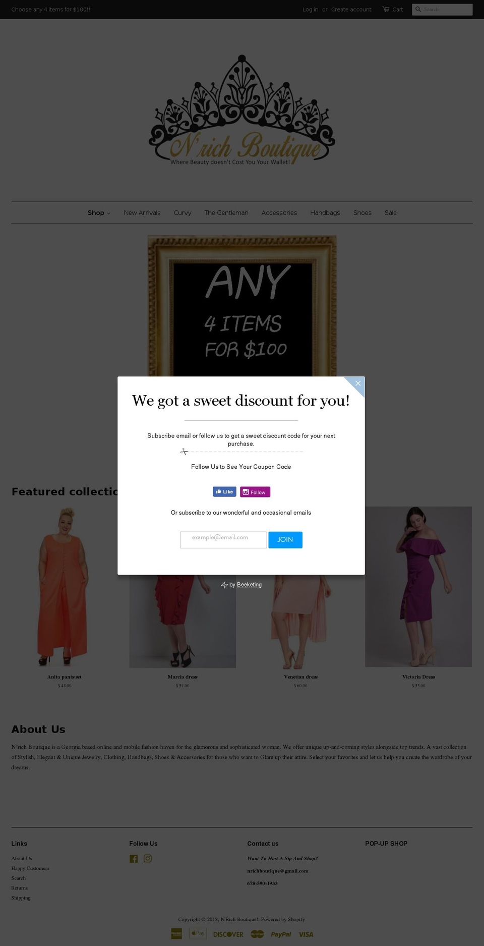 nrichboutique.com shopify website screenshot