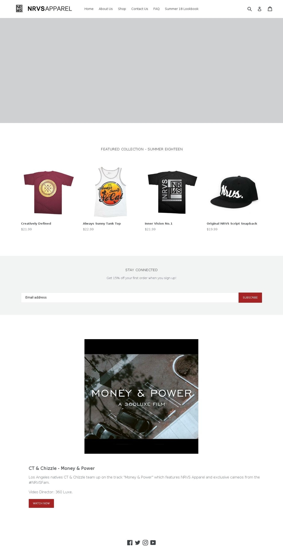 nrvsapparel.com shopify website screenshot