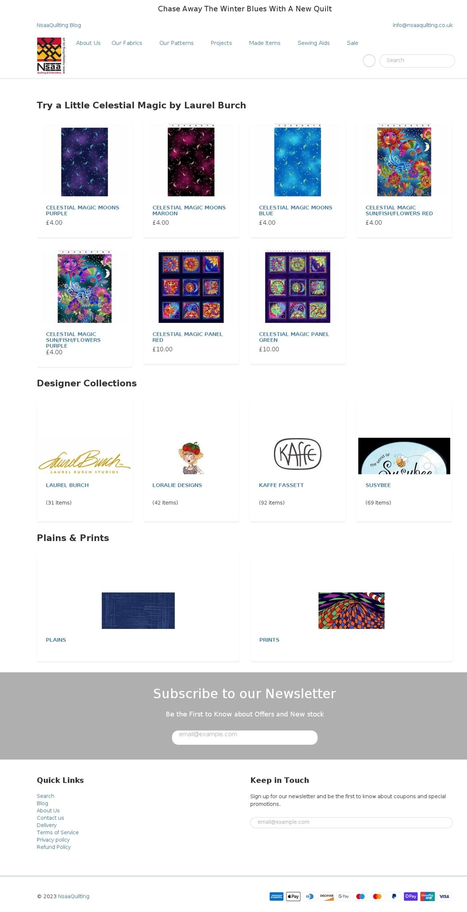 nsaaquilting.co.uk shopify website screenshot