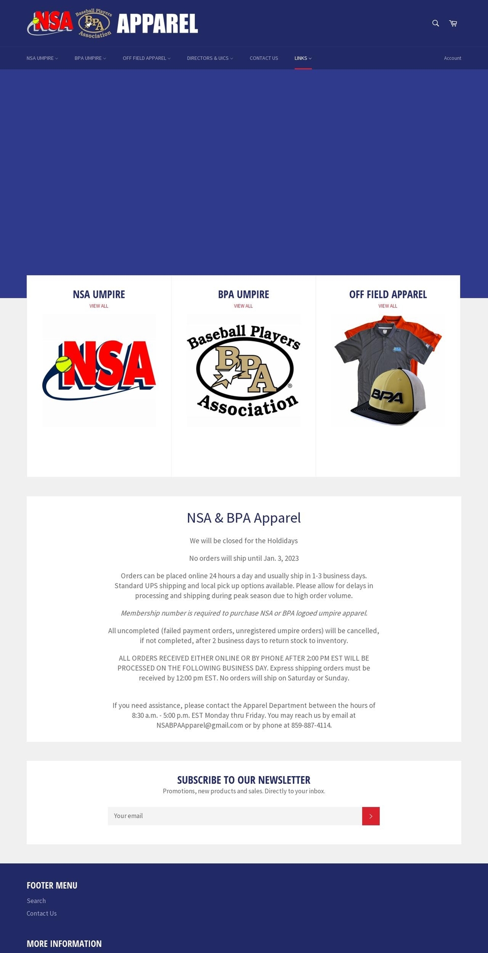 nsabpaapparel.com — Shopify storefront screenshot