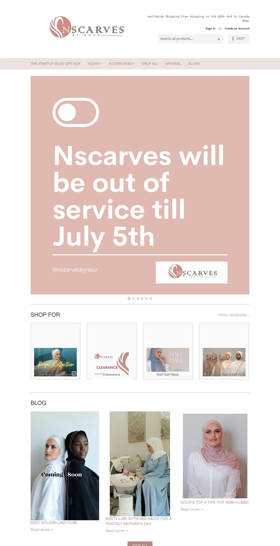 nscarves.com shopify website screenshot