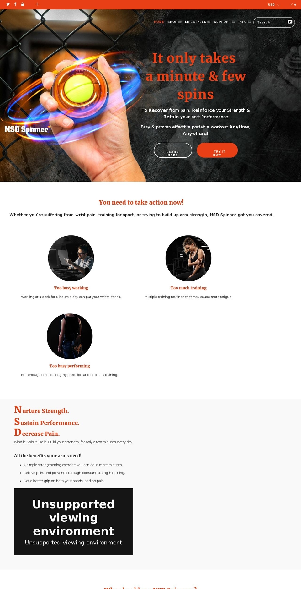 nsdspinner.com shopify website screenshot