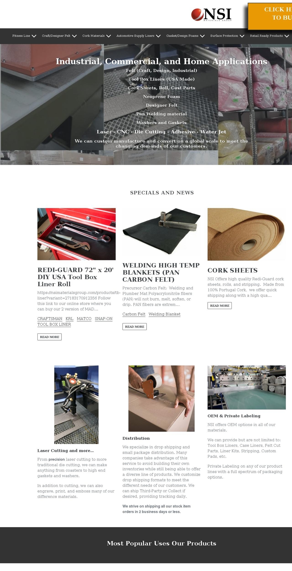 nsimaterialsgroup.com shopify website screenshot