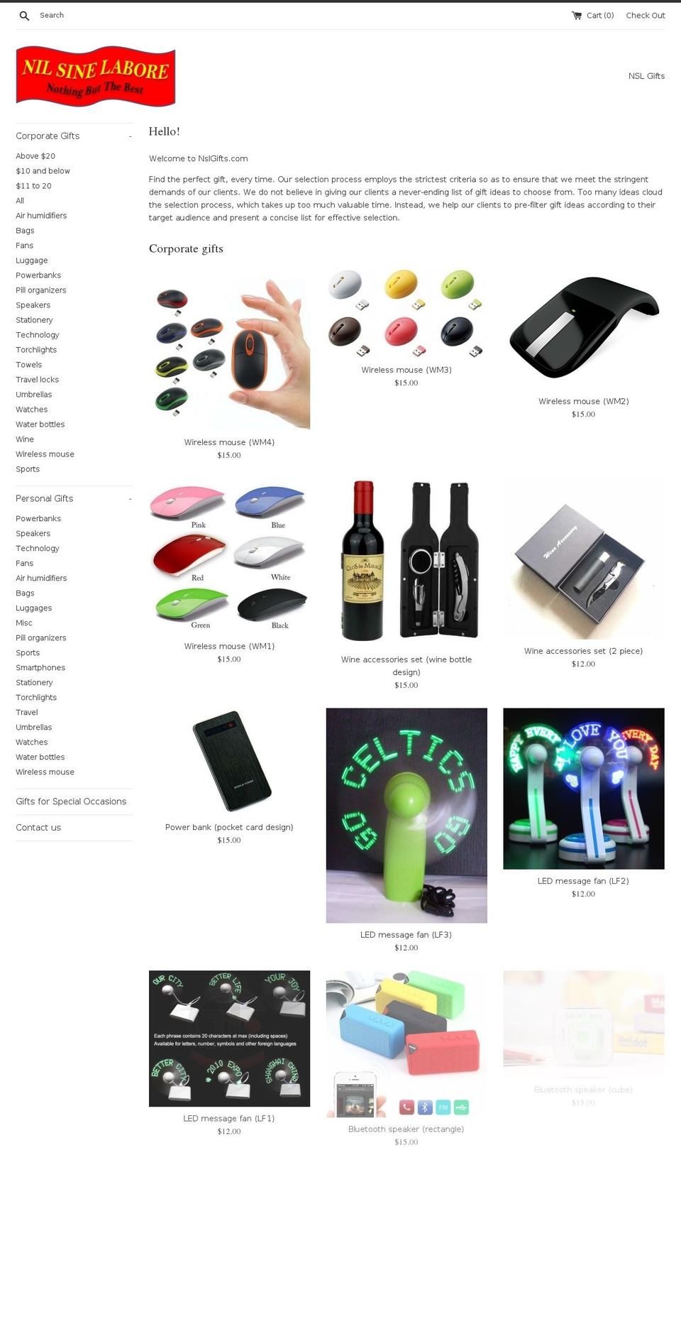 nslgifts.com shopify website screenshot