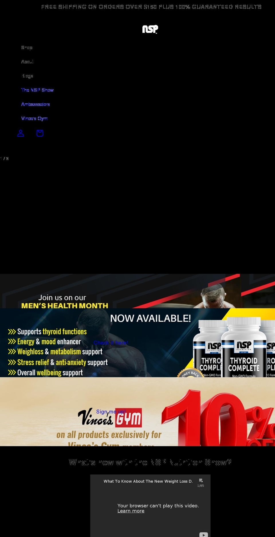 nspnutrition.com shopify website screenshot