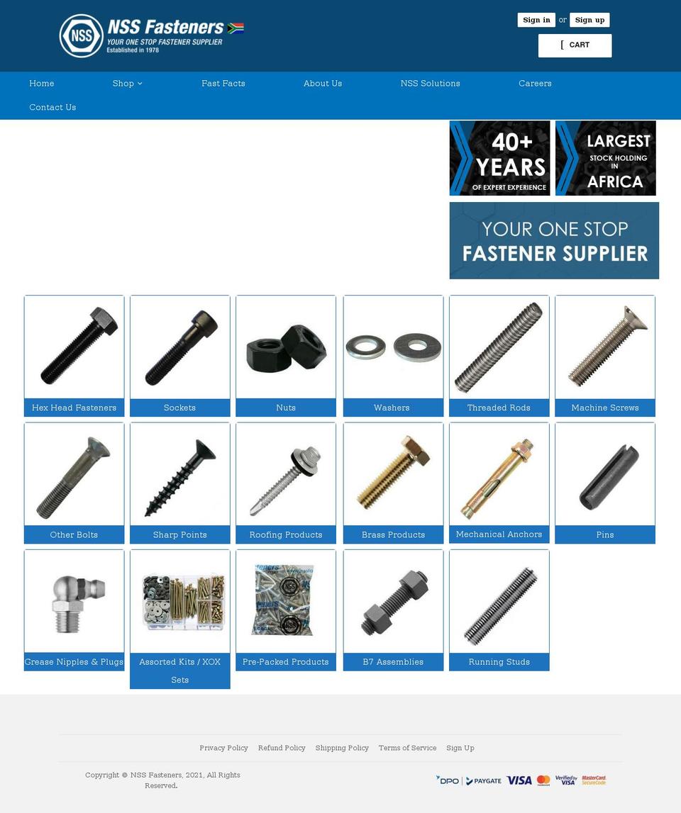 nssfasteners.co.za shopify website screenshot