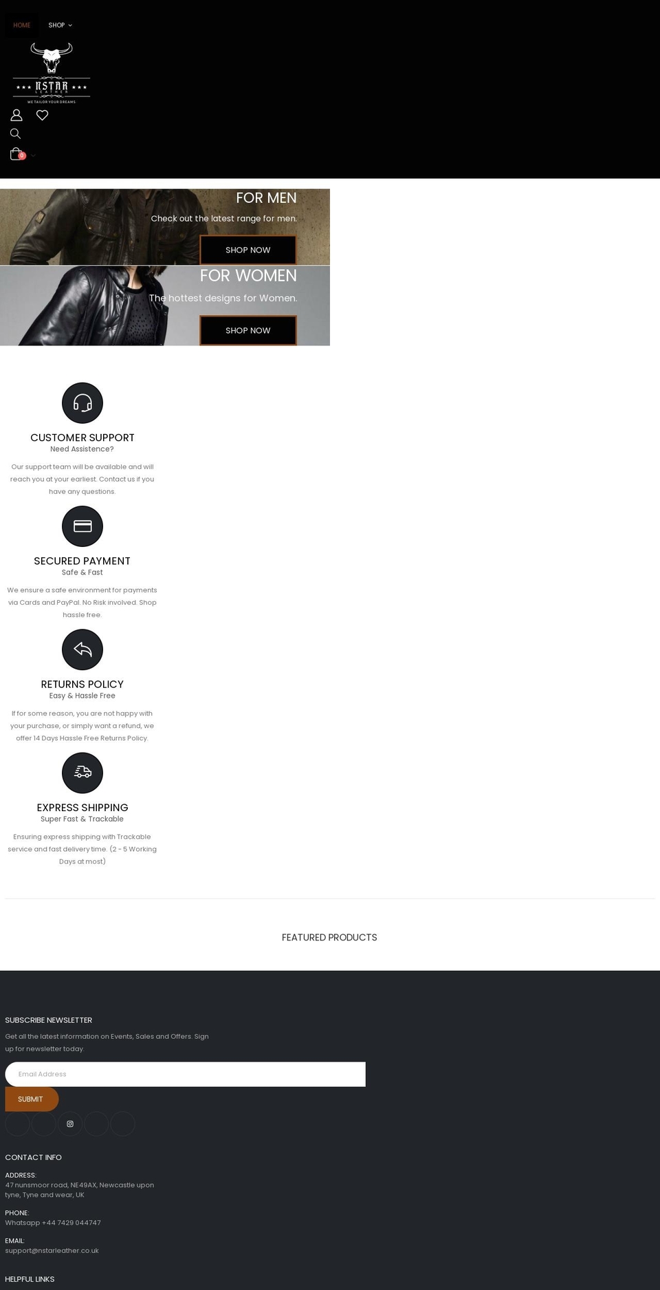nstarleathers.com shopify website screenshot