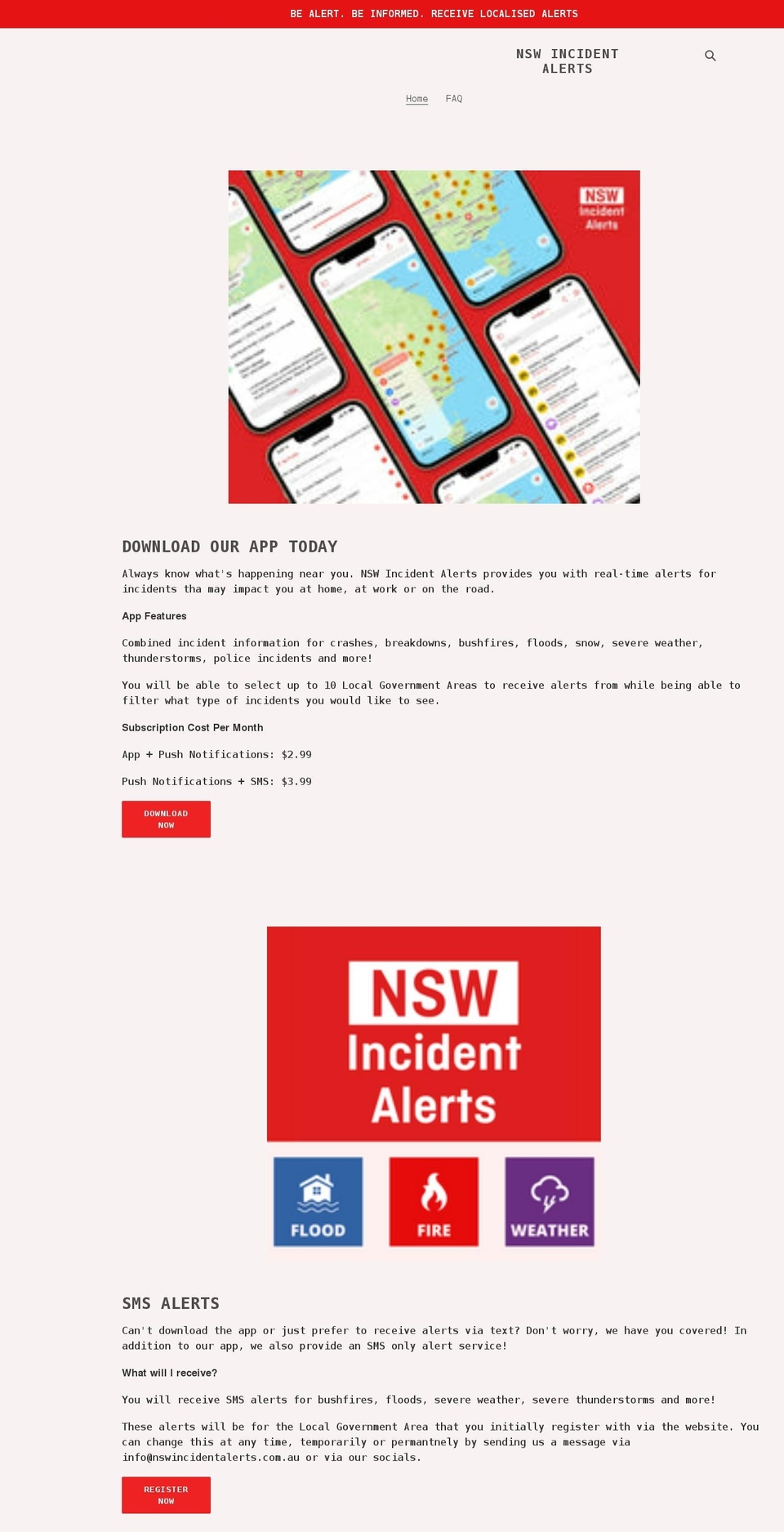 nswincidentalerts.com shopify website screenshot