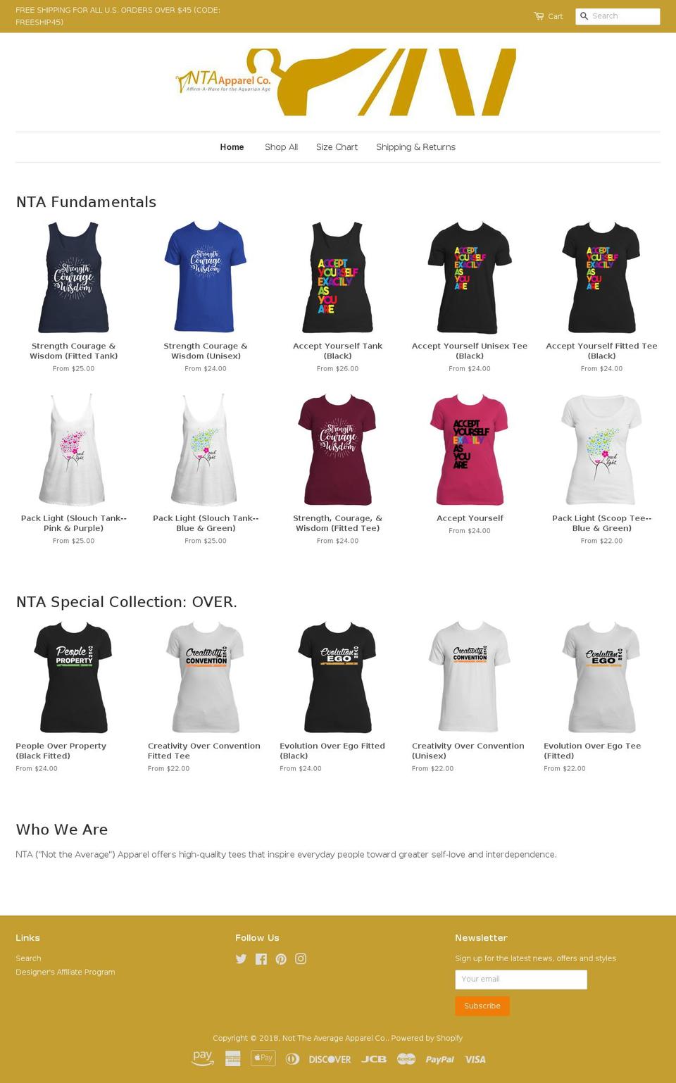 ntaapparel.net shopify website screenshot