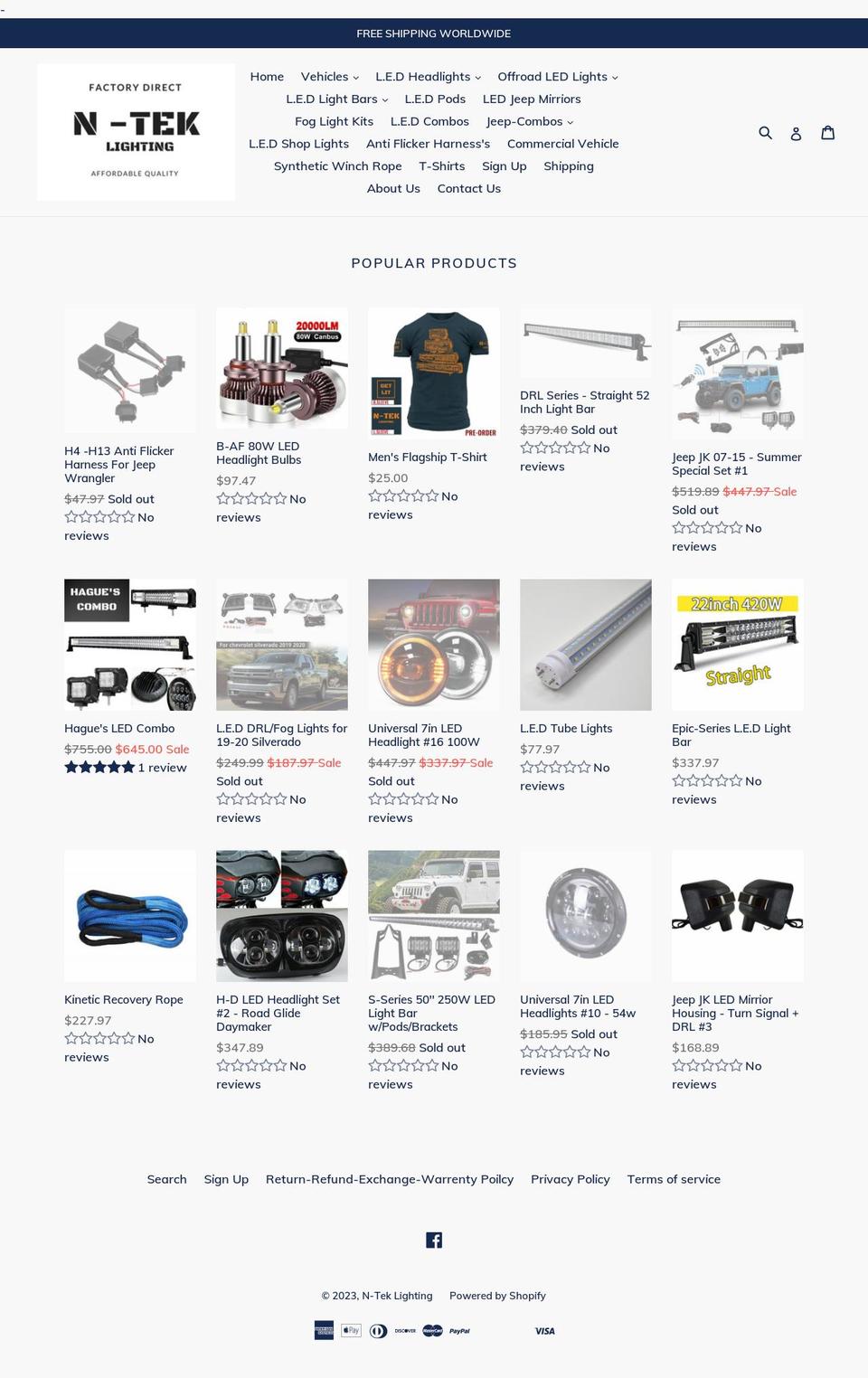 nteklighting.com — Shopify storefront screenshot
