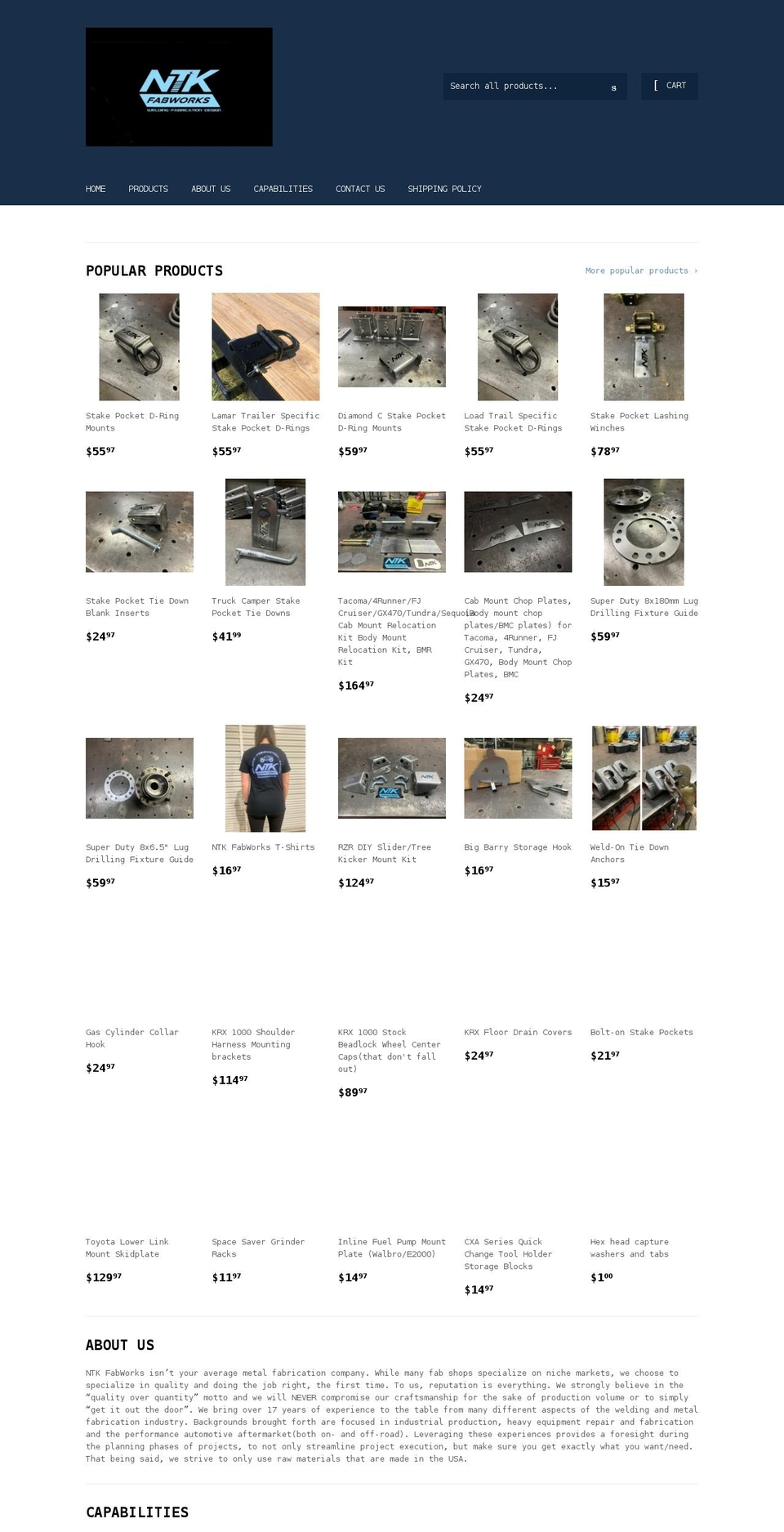 ntkfabworks.com shopify website screenshot