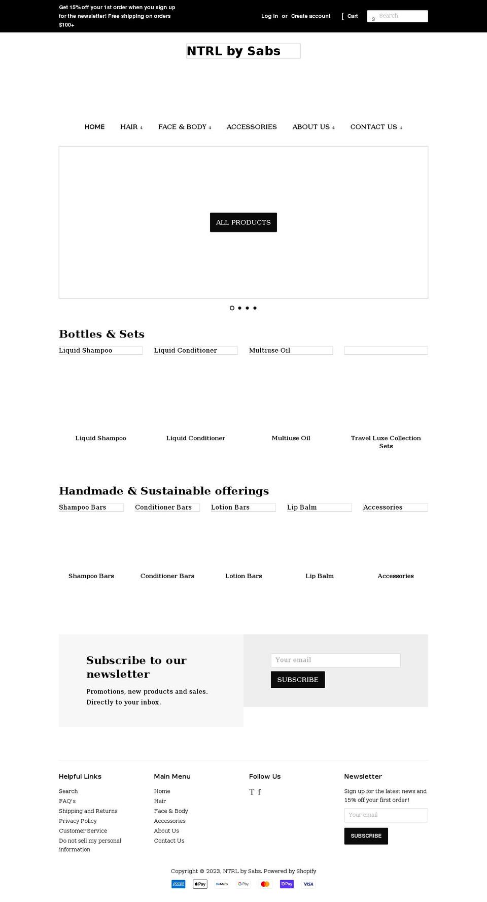 ntrlbysabs.com shopify website screenshot