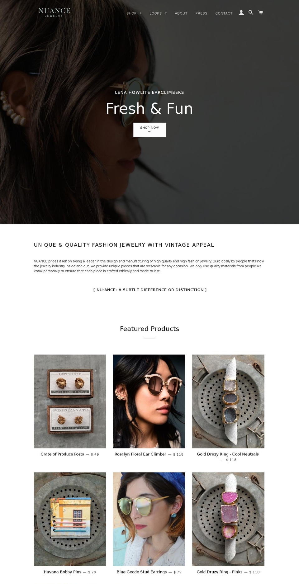 nuance-jewelry.com shopify website screenshot