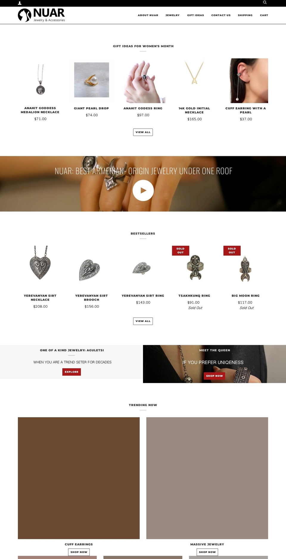 nuarjewelry.com shopify website screenshot