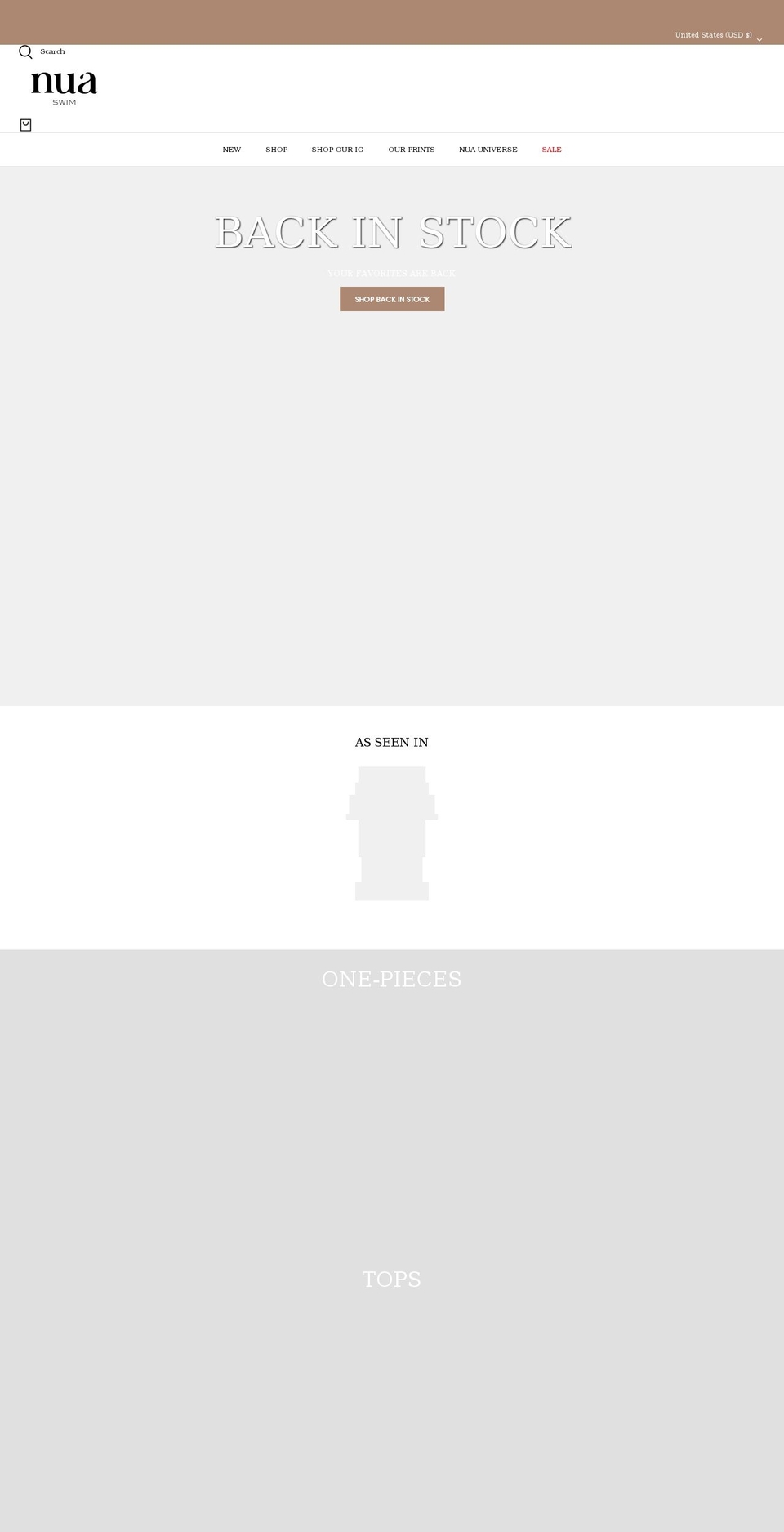 nuaswim.com shopify website screenshot