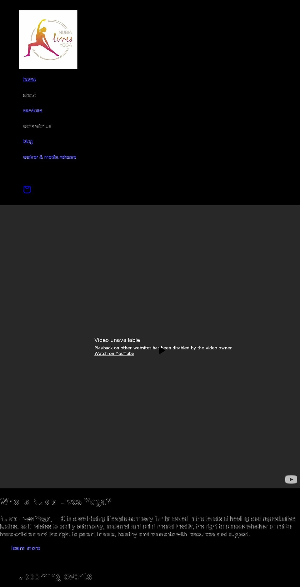 nubialivesyoga.com shopify website screenshot