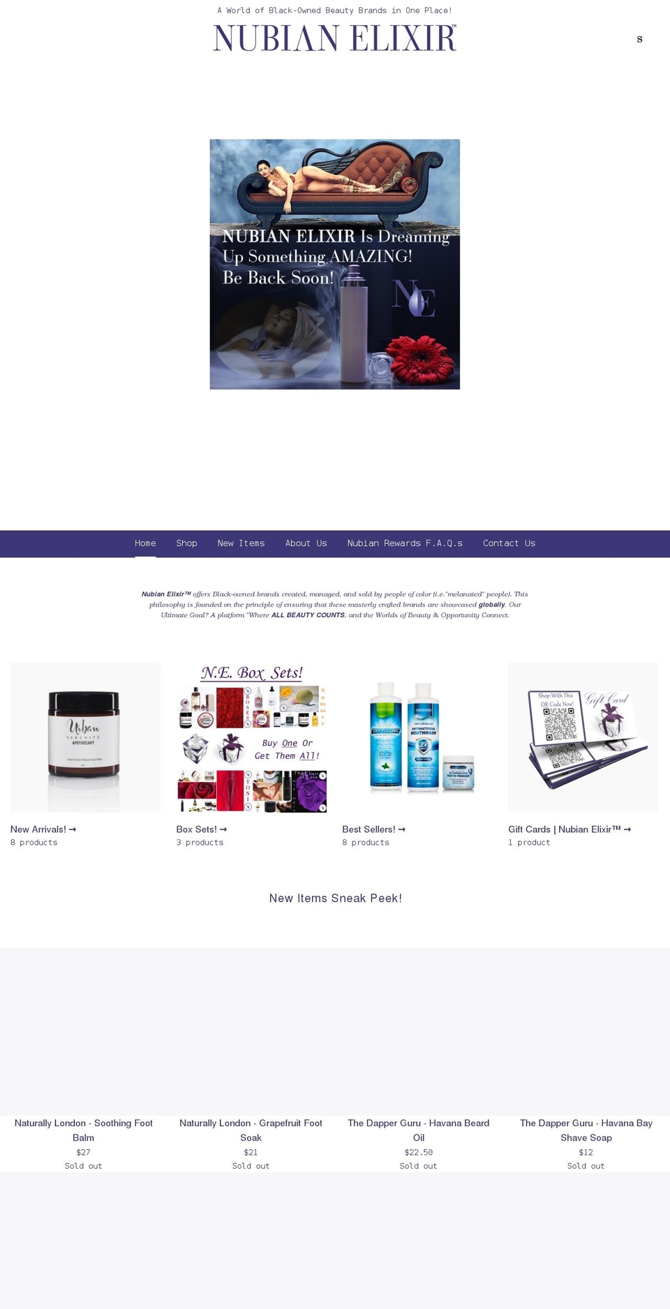 nubianelixir.com shopify website screenshot