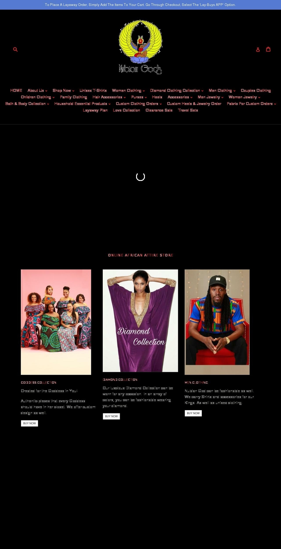 nubiangods.com — Shopify storefront screenshot