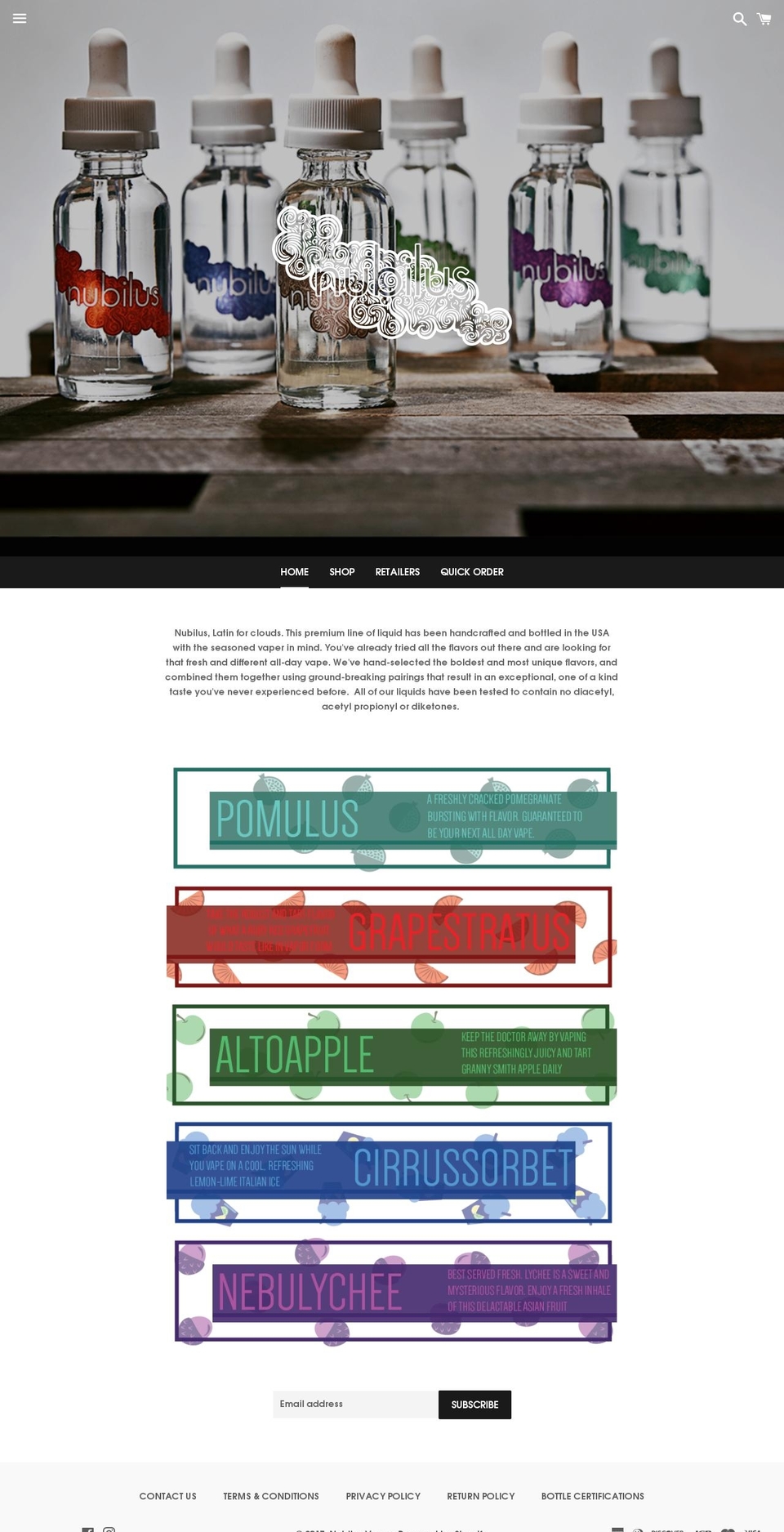 nubilusvapor.com shopify website screenshot