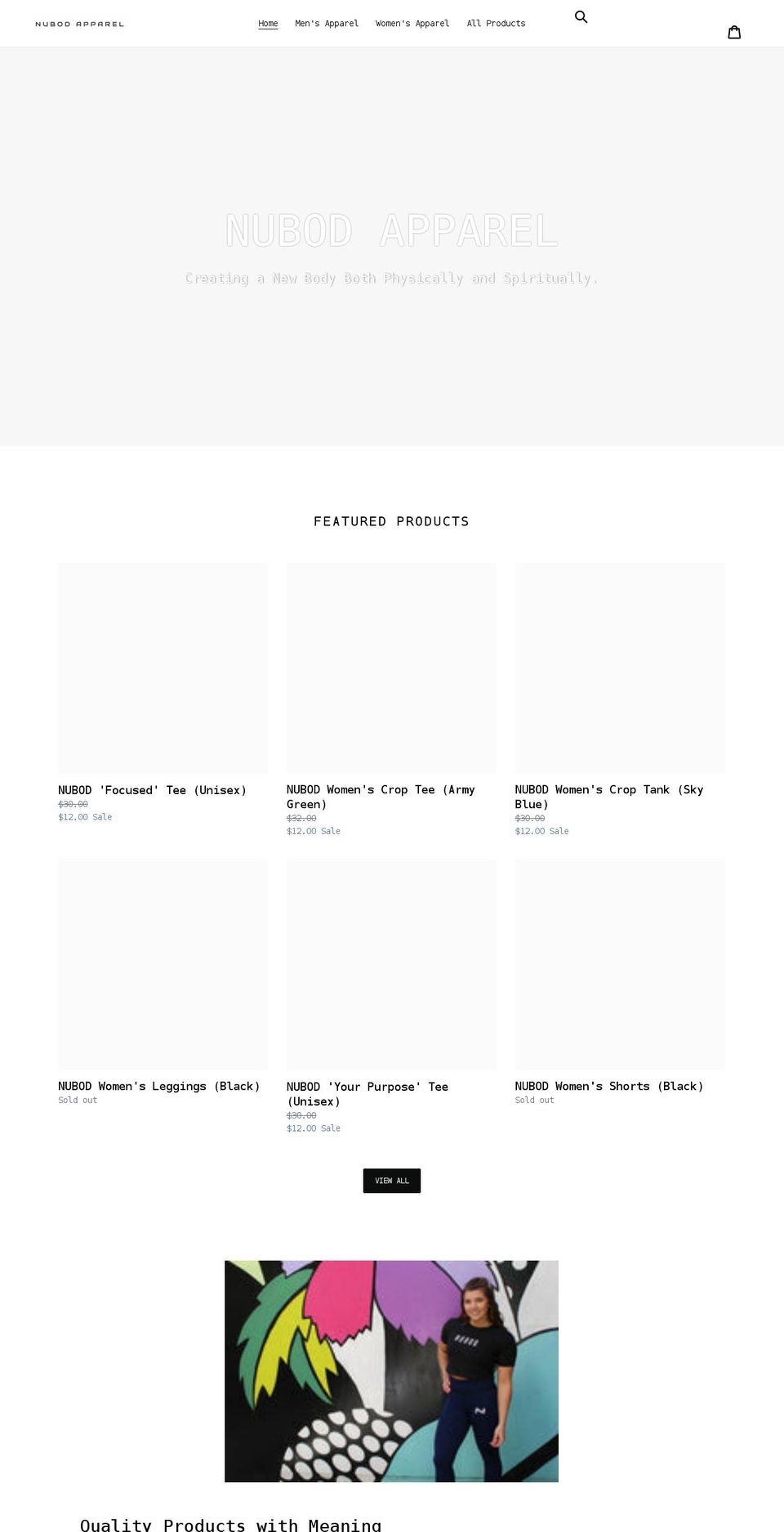 nubodapparel.net shopify website screenshot