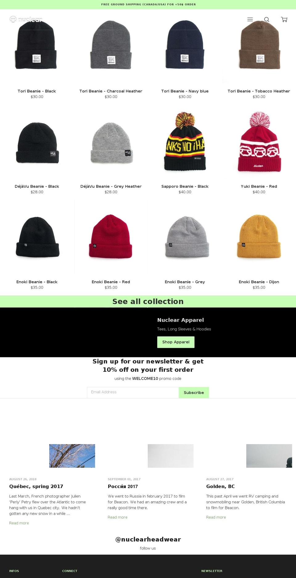 nuclearheadwear.co shopify website screenshot