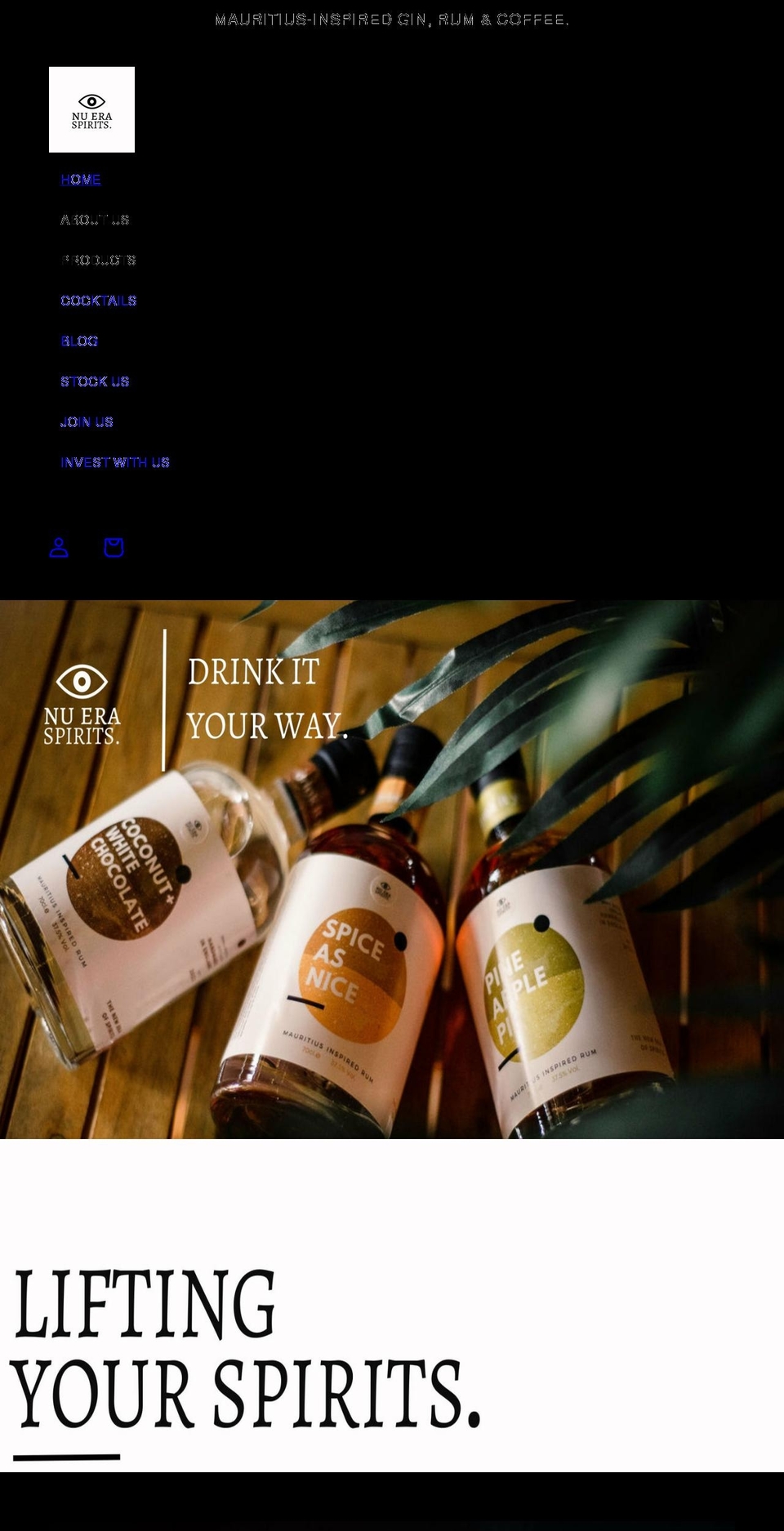 nueraspirits.co.uk shopify website screenshot