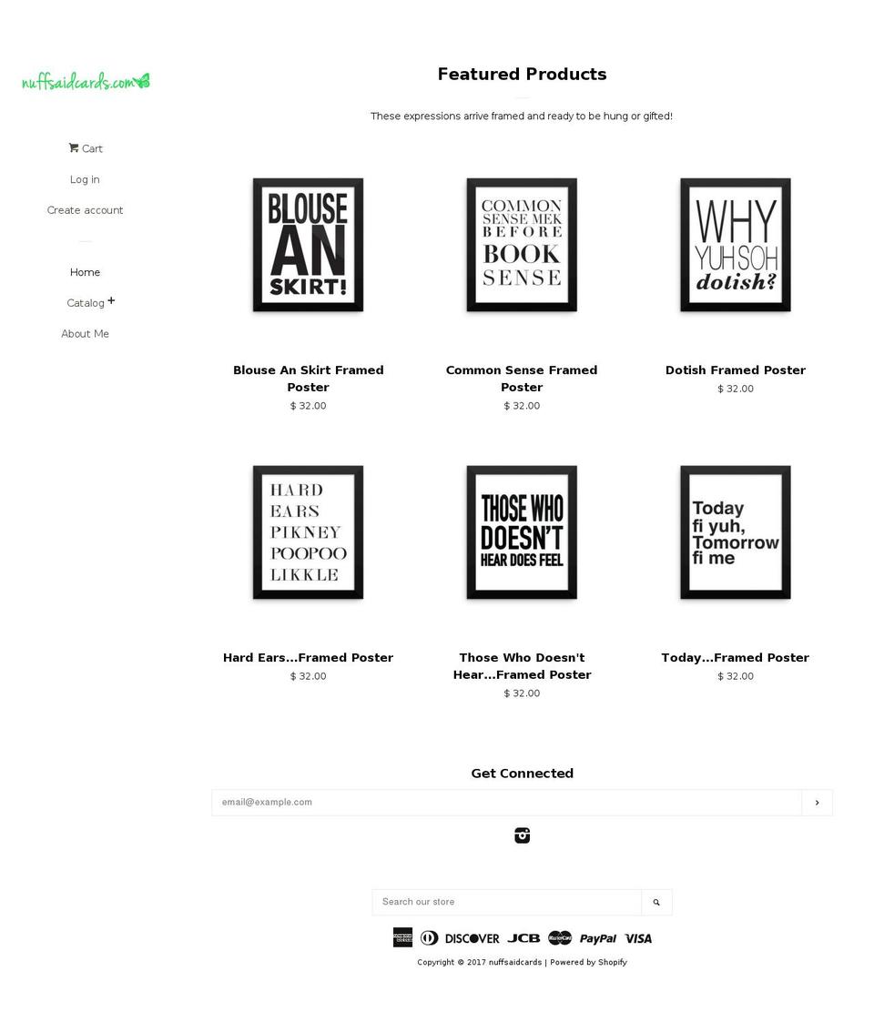 nuffsaidcards.com shopify website screenshot