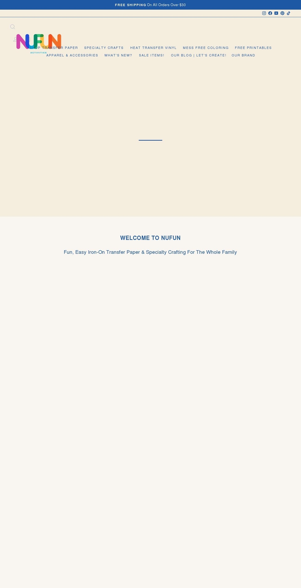 nufunactivities.com shopify website screenshot