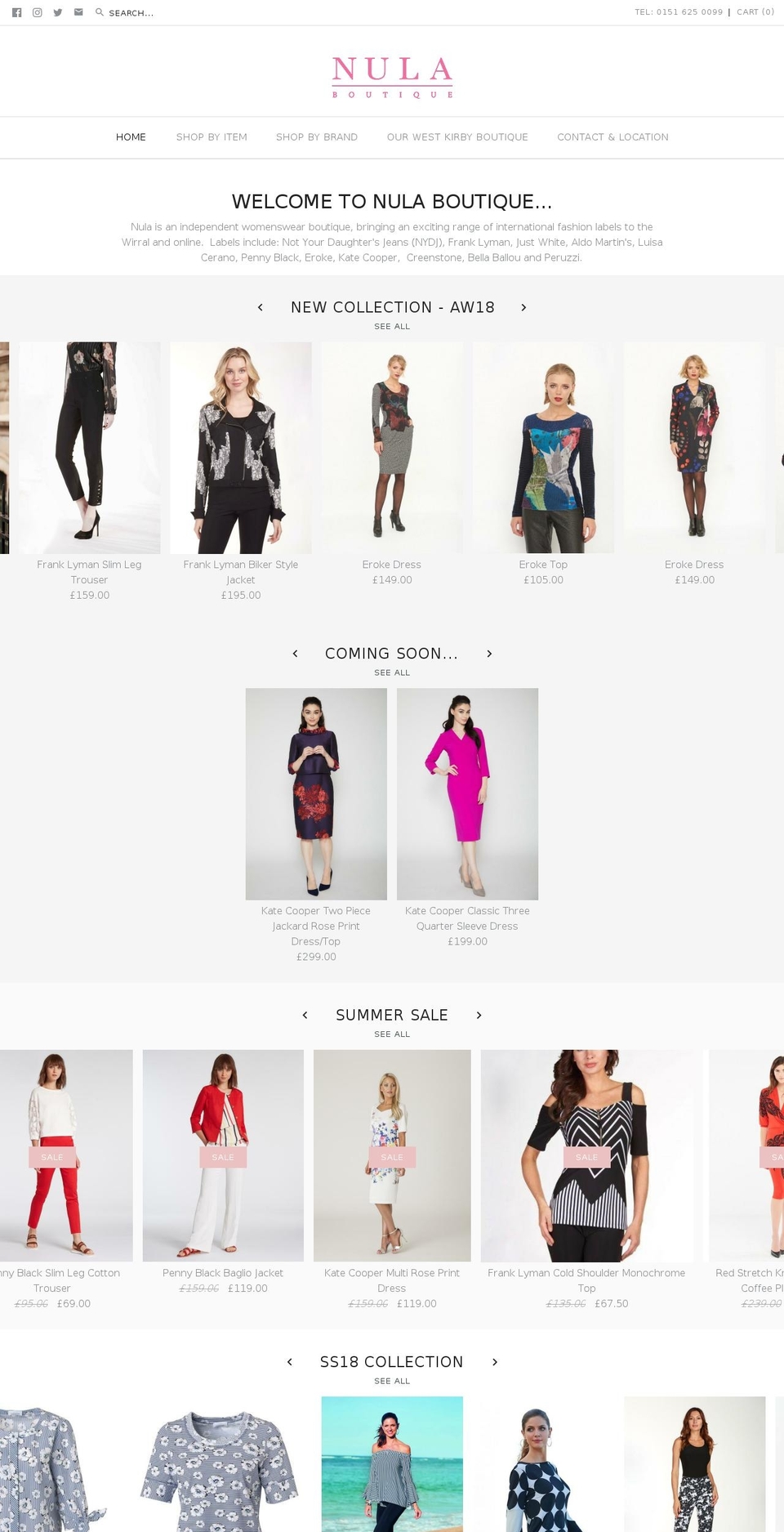 nula-boutique.com shopify website screenshot