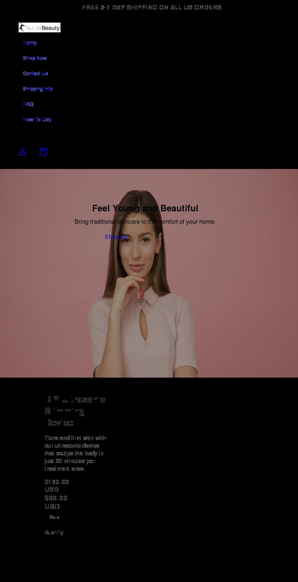 nulifebeauty-store.com shopify website screenshot