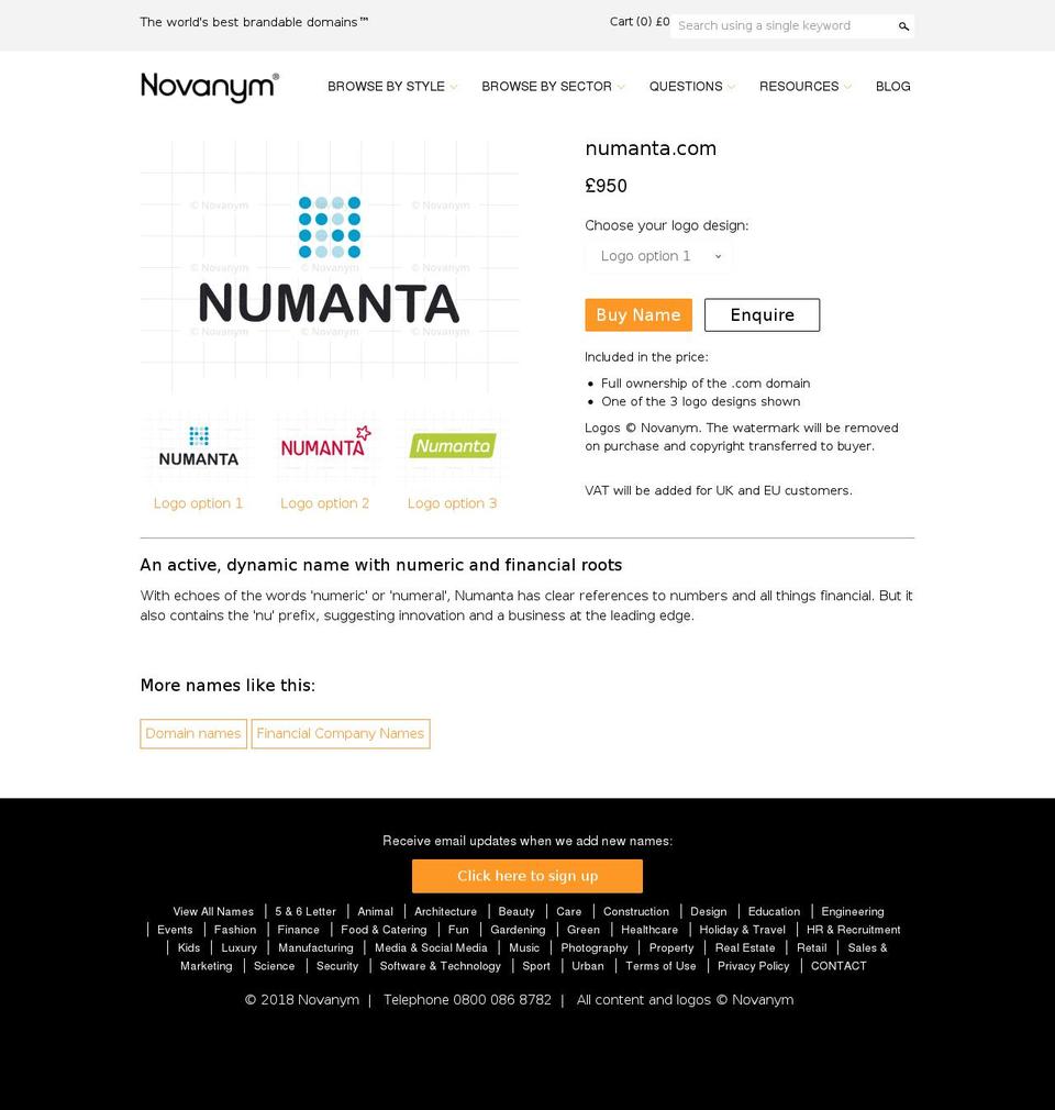 numanta.com — Shopify storefront screenshot