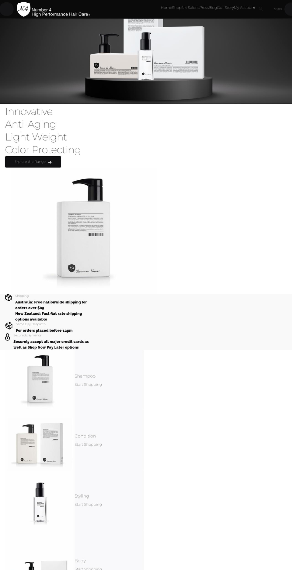number4haircare.com.au shopify website screenshot