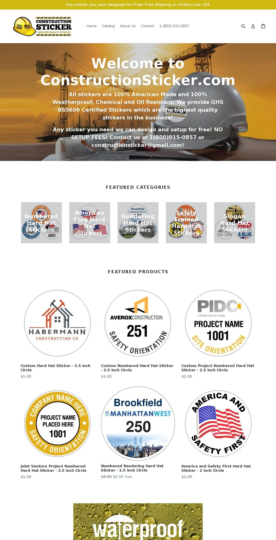 numberedhardhatstickers.com — Shopify storefront screenshot