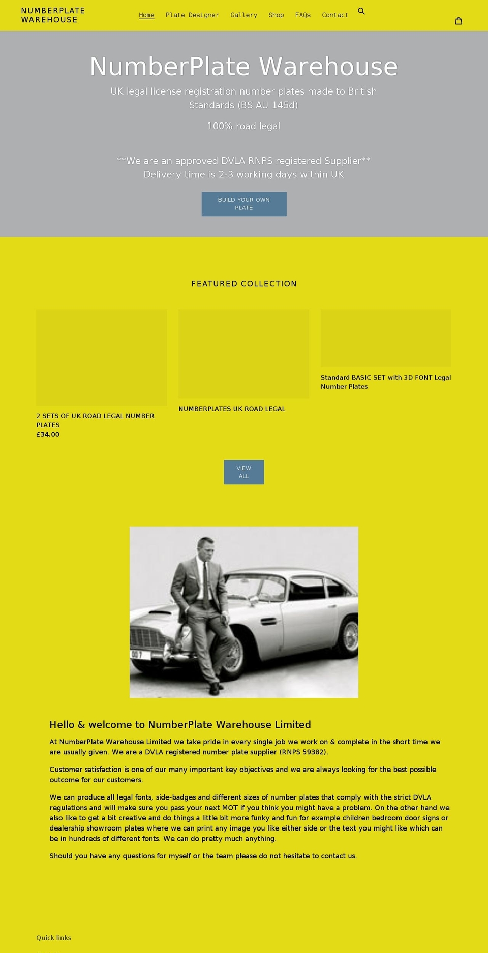 numberplatewarehouse.myshopify.com shopify website screenshot