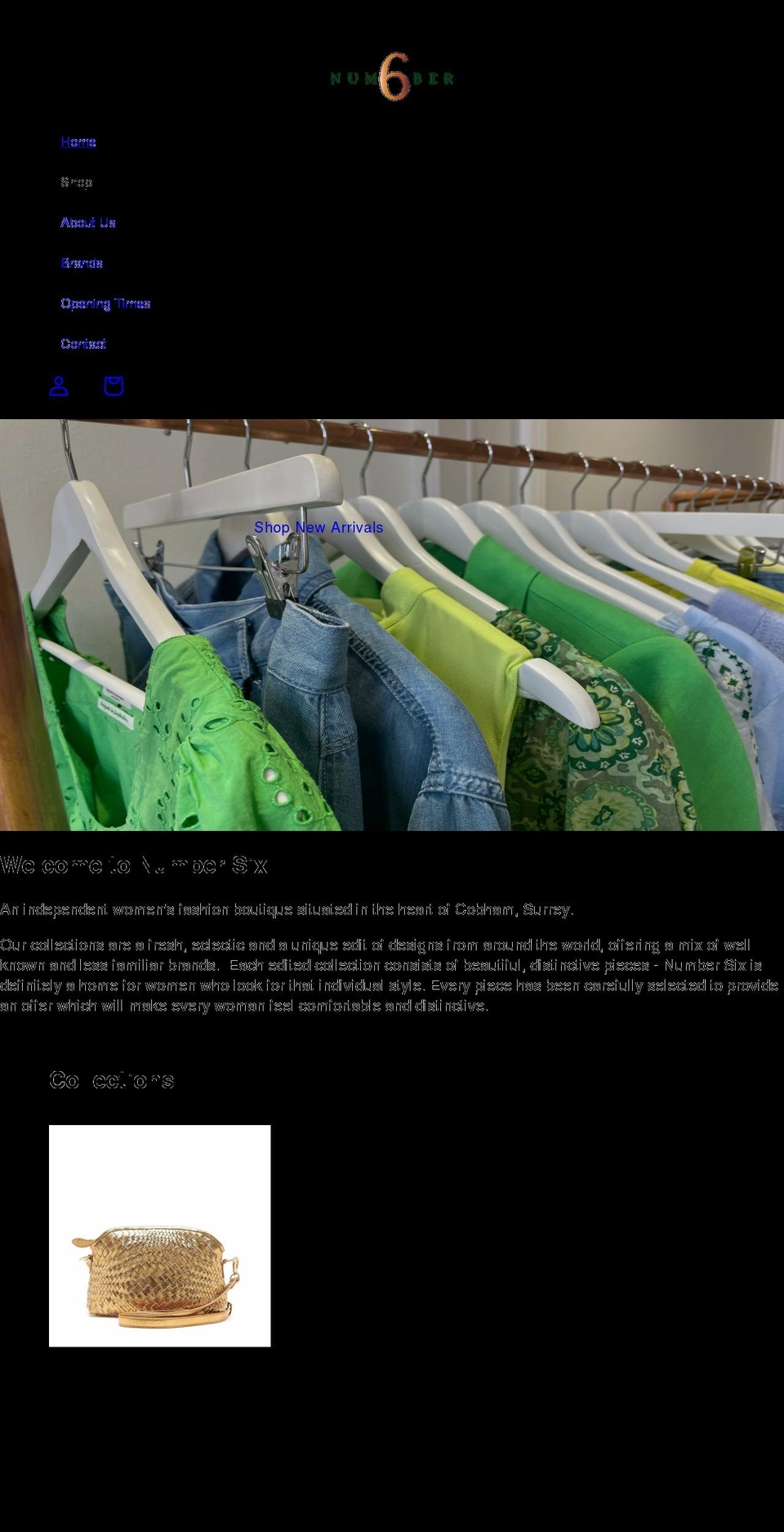 numbersixcobham.co.uk shopify website screenshot