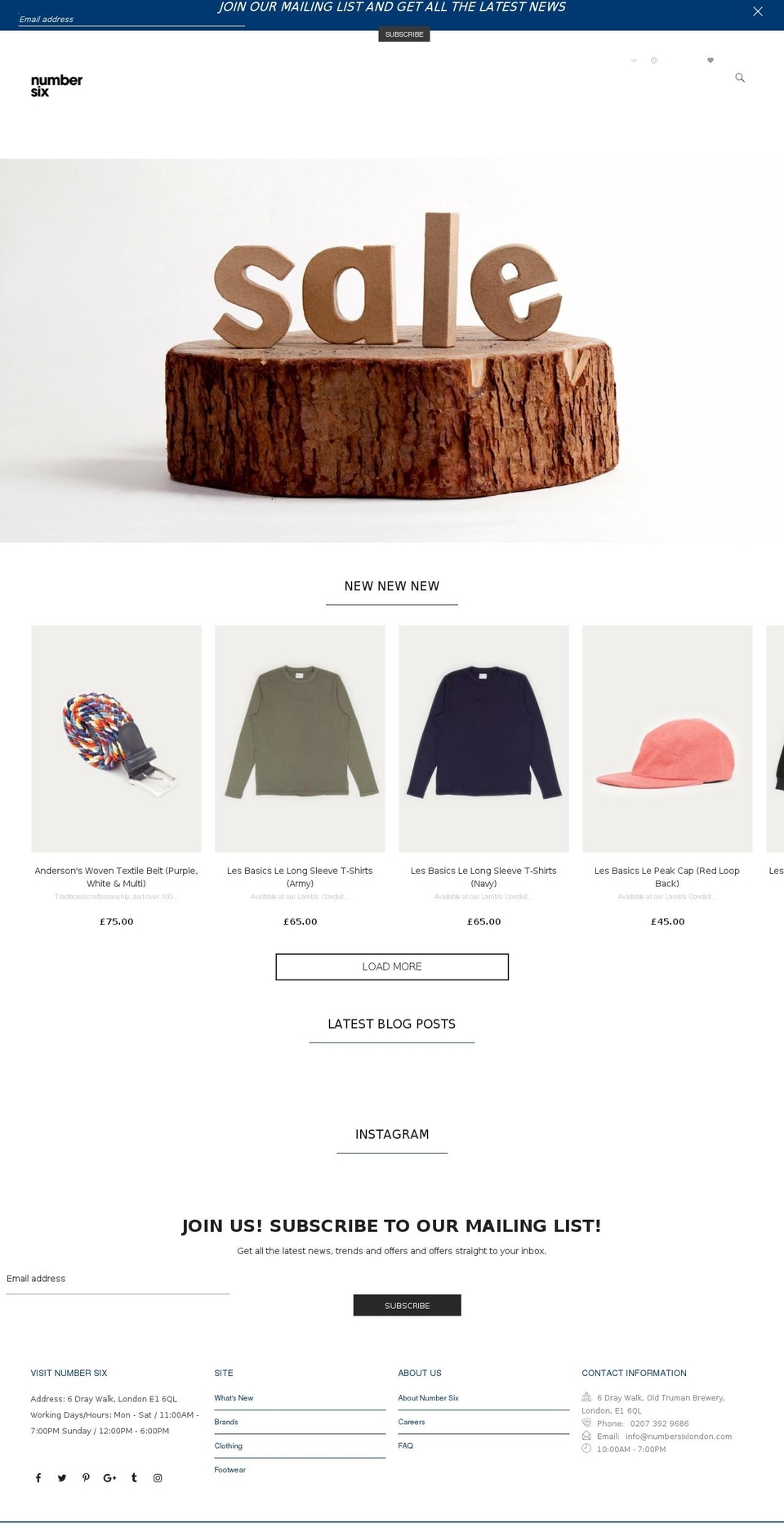 numbersixlondon.com shopify website screenshot