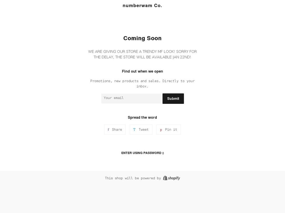 numberwam.com shopify website screenshot