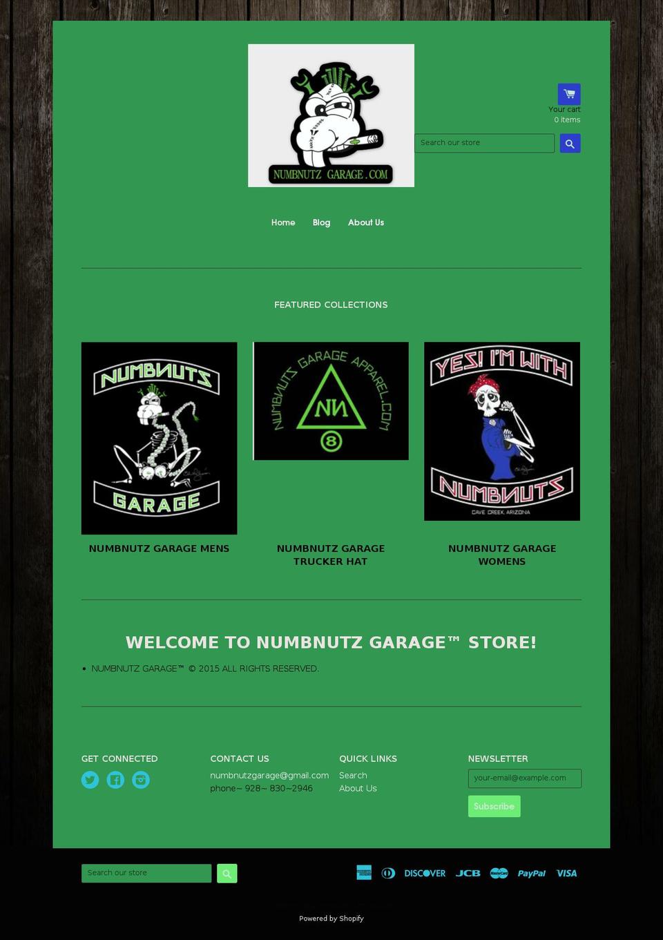 numbnutsgarage.com shopify website screenshot