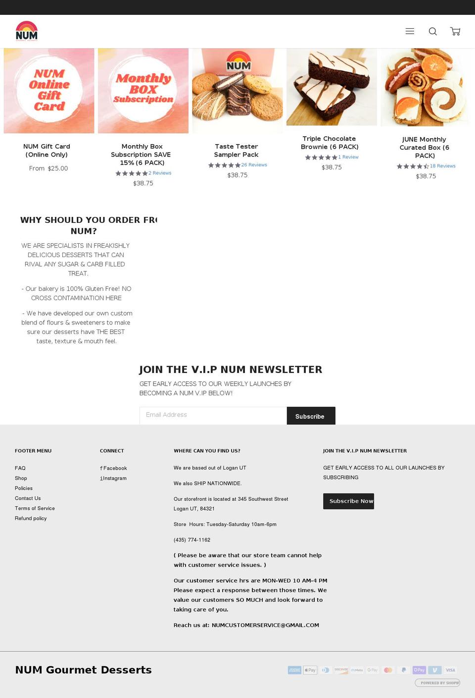 numgourmetdesserts.com shopify website screenshot