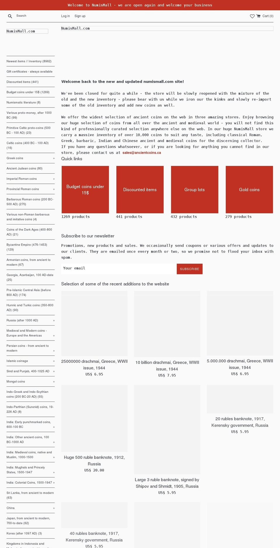 numismall.com shopify website screenshot