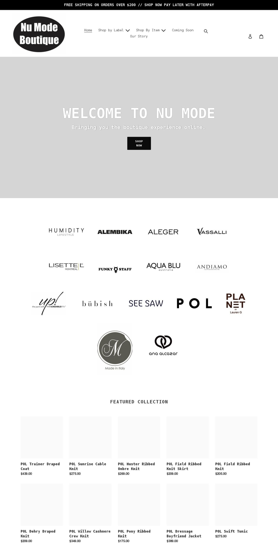 numodeboutique.com.au shopify website screenshot