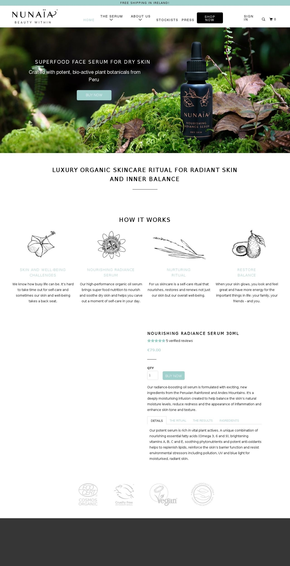 nunaia.com shopify website screenshot