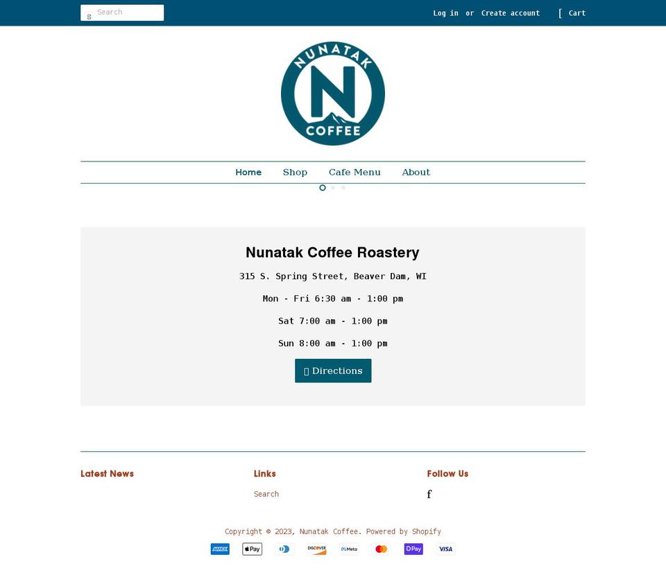nunatakcoffee.com shopify website screenshot