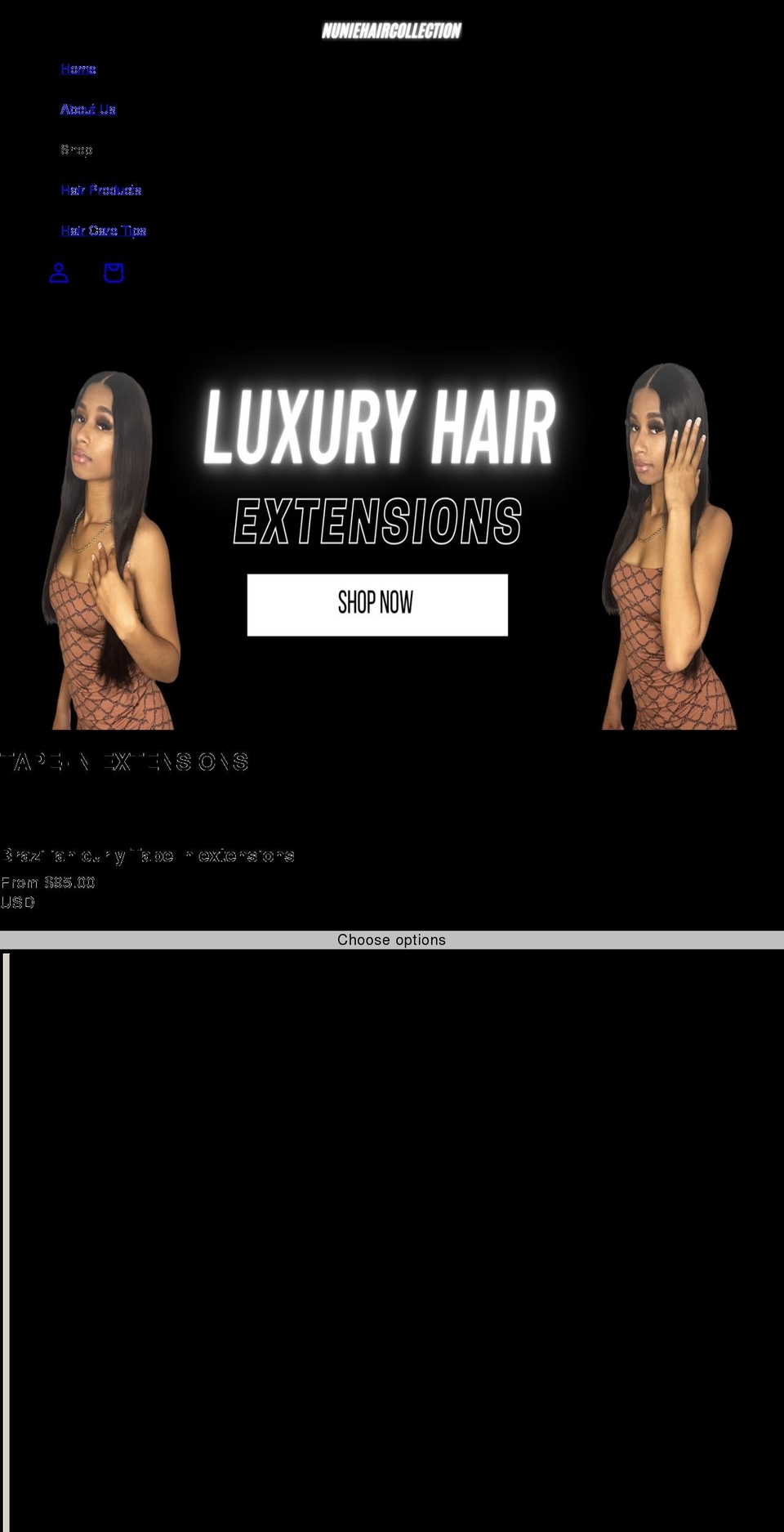 nuniehaircollection.com shopify website screenshot